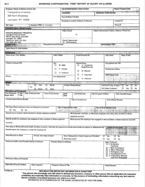 Workers Compensation First Report of Injury or Illness