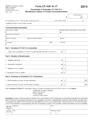 Connecticut Form CT-1041 K-1T 2014