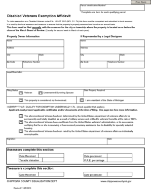 Disabled Veterans Exemption Affidavit