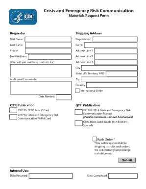 Crisis and Emergency Risk Communication Materials Request Form