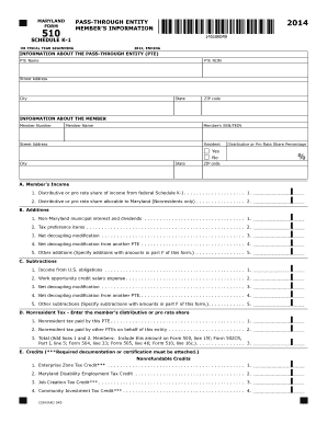 Maryland Pass-Through Entity Form 510 Schedule K-1