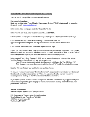 Fillable Online faa Submit a petition for exemption faa Fax Email