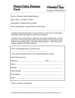Photo/Video Release Form