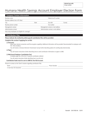 Humana Health Savings Account Employer Election Form