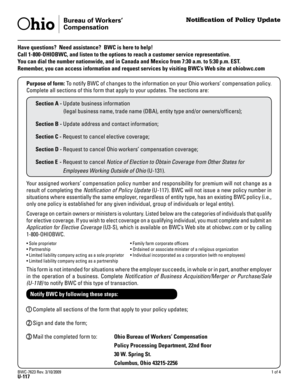 Ohio Workers' Compensation Policy Update Form