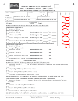 LVAD Antimicrobial Prophylaxis Order Form