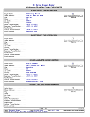 California Real Estate Transaction Cover Sheet