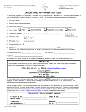 California Credit Card Authorization Form