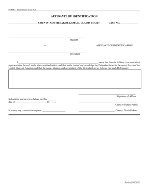 Affidavit of Identification for Small Claims Court
