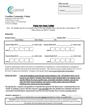 Coastline Community College Pass/No Pass Form