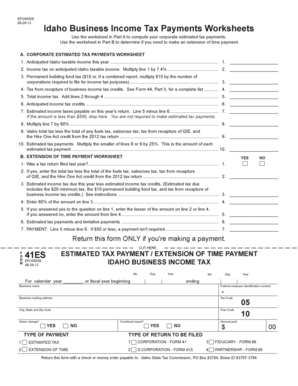 Idaho Business Income Tax Payments Worksheet