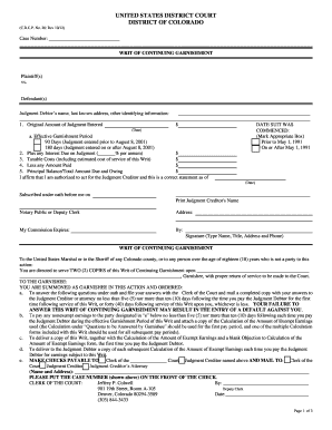 Writ of Continuing Garnishment