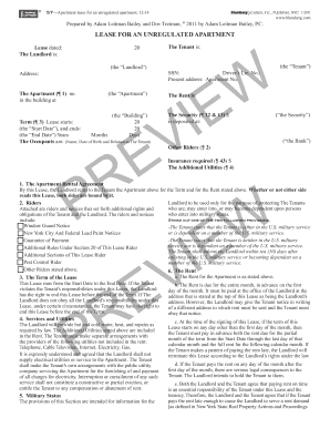 New York Unregulated Apartment Lease Agreement