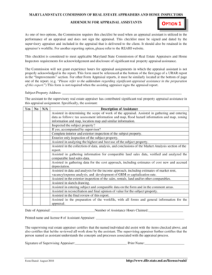 Maryland Appraisal Assistant Addendum