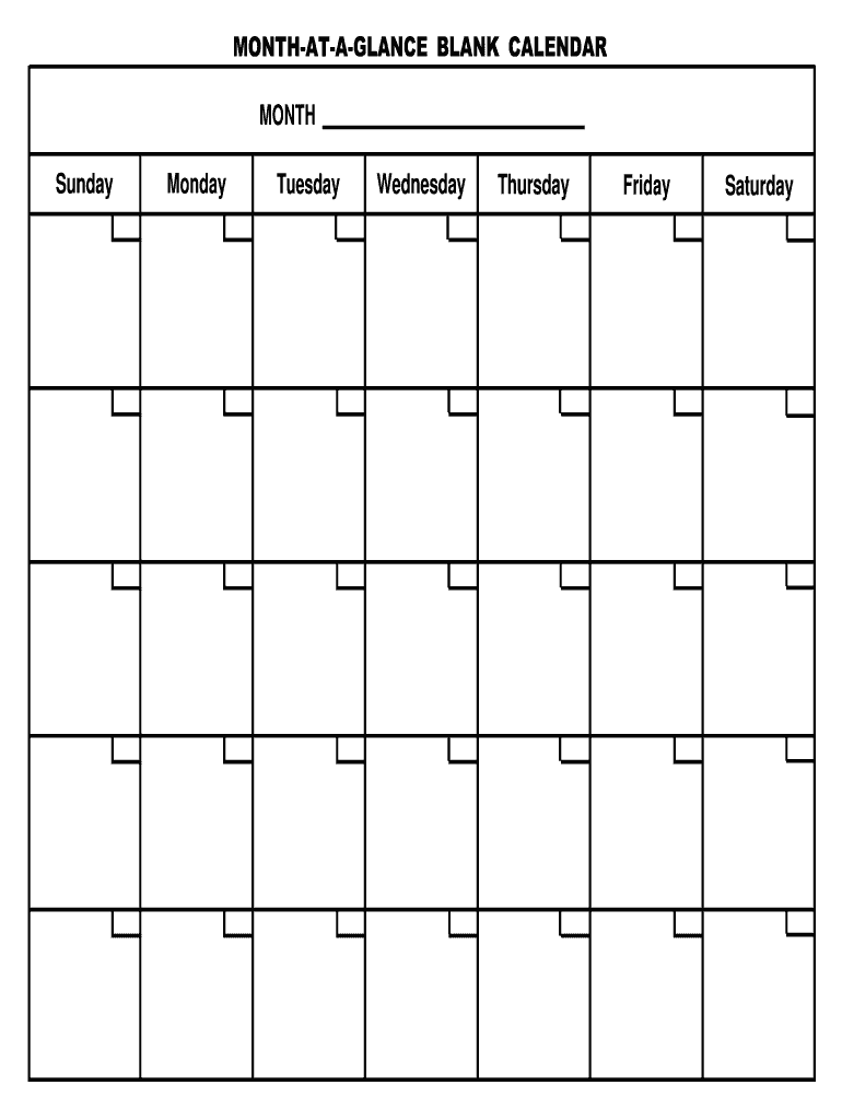 Month Glance Blank Calendar Printable - Fill Online, Printable In Month At A Glance Blank Calendar Template