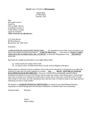 Sample Letter of Credit for Bid Guarantee - fs usda
