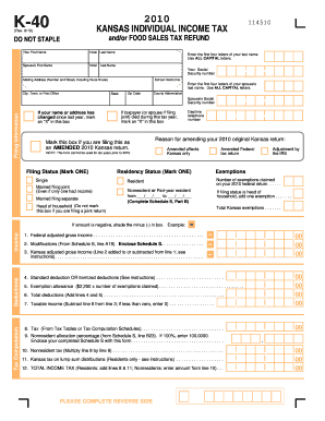 kansas food sales tax refund 2011 fillable form