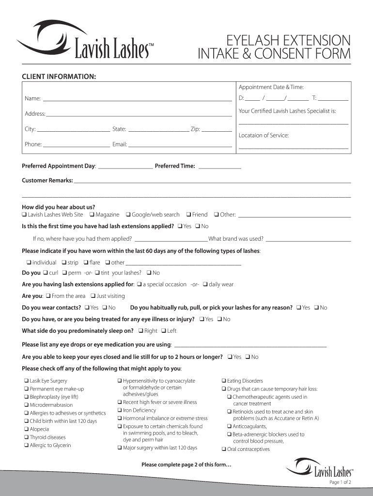 Eyelash Extension Consultation Form Template Fill Online, Printable