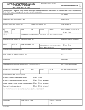 Defendant Information Form