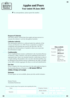 Australian Bureau of Statistics Apple and Pear Production Form