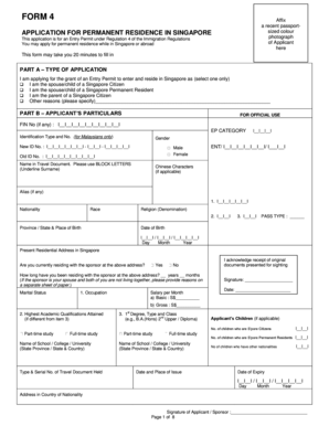 Singapore Permanent Residence Application Form