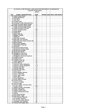 Alcoholic Beverage Inventory Form