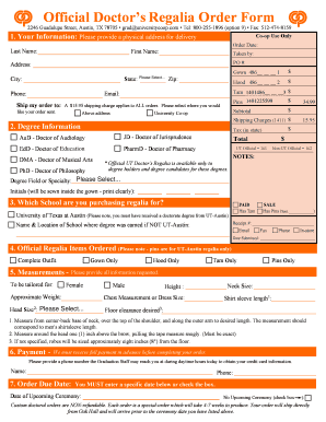 Doctor's Regalia Order Form