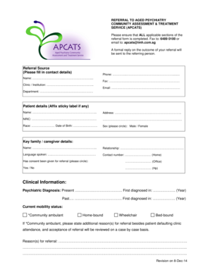 Referral to Aged Psychiatry Form