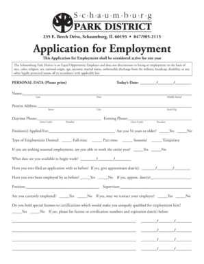 Schaumburg Park District Employment Application