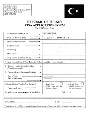 Turkey Visa Application Form
