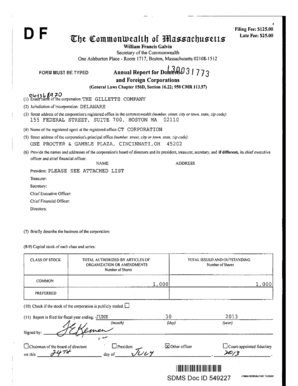 Massachusetts Annual Report for Domestic and Foreign Corporations