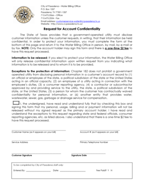 Pasadena Water Billing Confidentiality Request