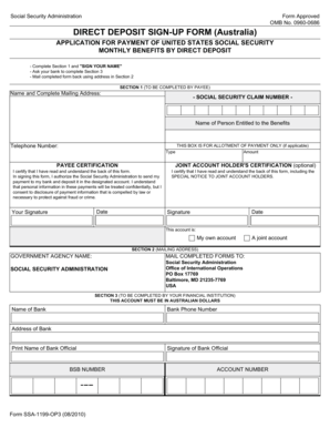 US Social Security Direct Deposit Sign-Up Form