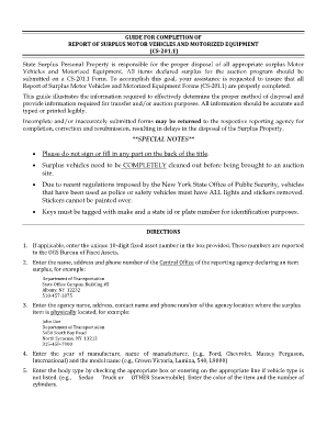Report of Surplus Motor Vehicles and Motorized Equipment