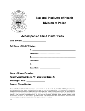 NIH Accompanied Child Visitor Pass
