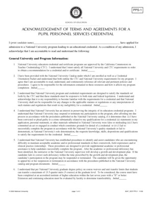 Acknowledgement of Terms for Pupil Personnel Services Credential