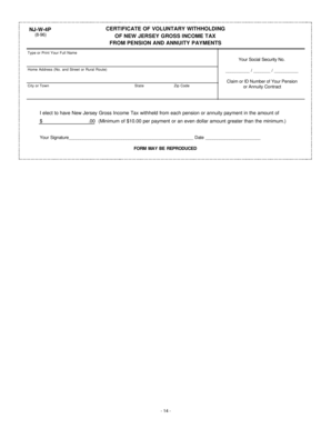 NJ-W-4P Certificate of Voluntary Withholding