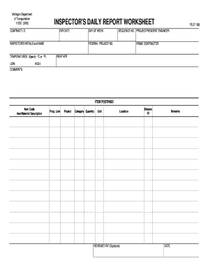 Michigan Inspector's Daily Report Worksheet