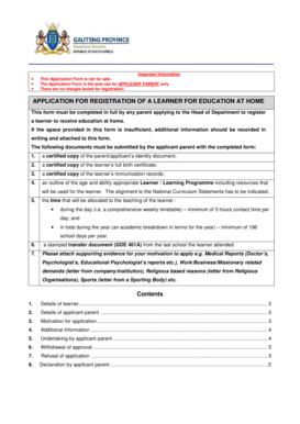 Application for Registration of Learner for Education at Home