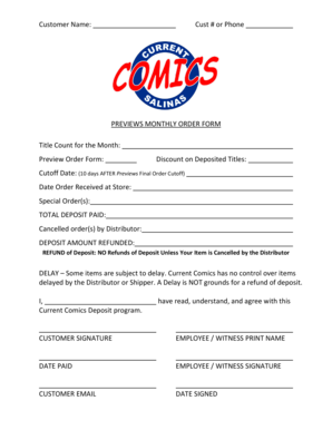 Current Comics Monthly Order Form