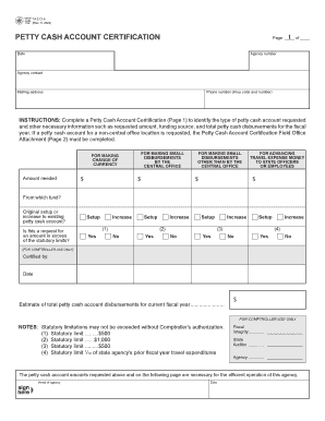 Petty Cash Account Certification
