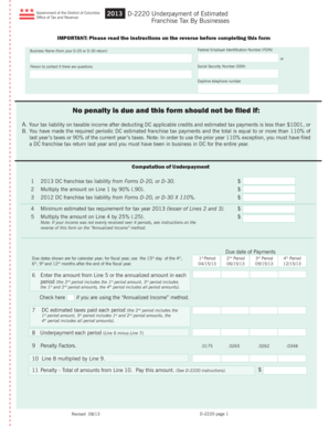 DC Franchise Tax Underpayment Form D-2220