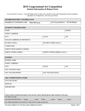 2015 Congressional Art Competition Student Form