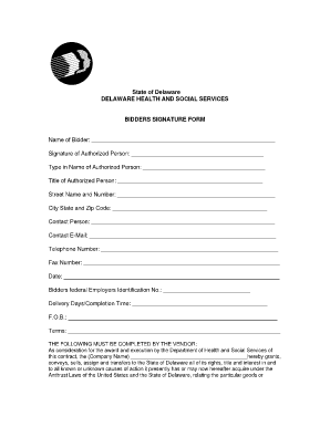 Delaware Bidders Signature Form