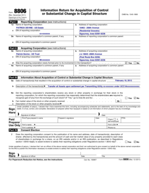 IRS Form 8806 Acquisition of Control