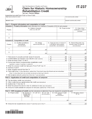 New York Historic Homeownership Rehabilitation Credit Form IT-237