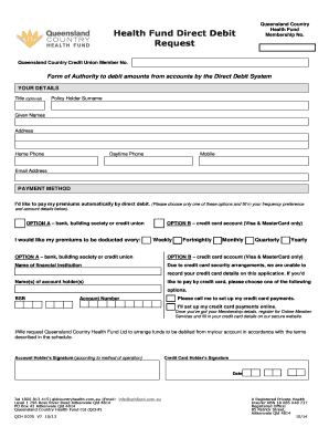 Queensland Country Health Fund Direct Debit Request
