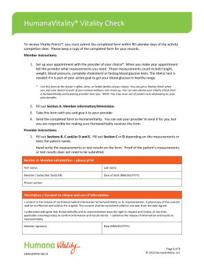 HumanaVitality Vitality Check Form