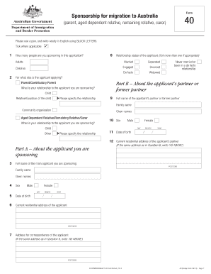 Australia Sponsorship Form for Migration