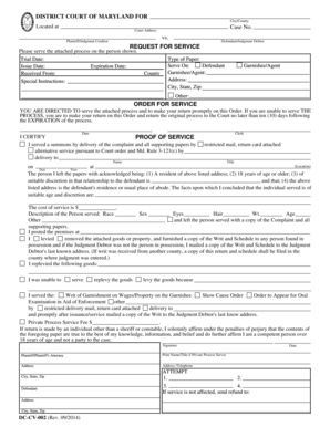 Maryland Court Request for Service